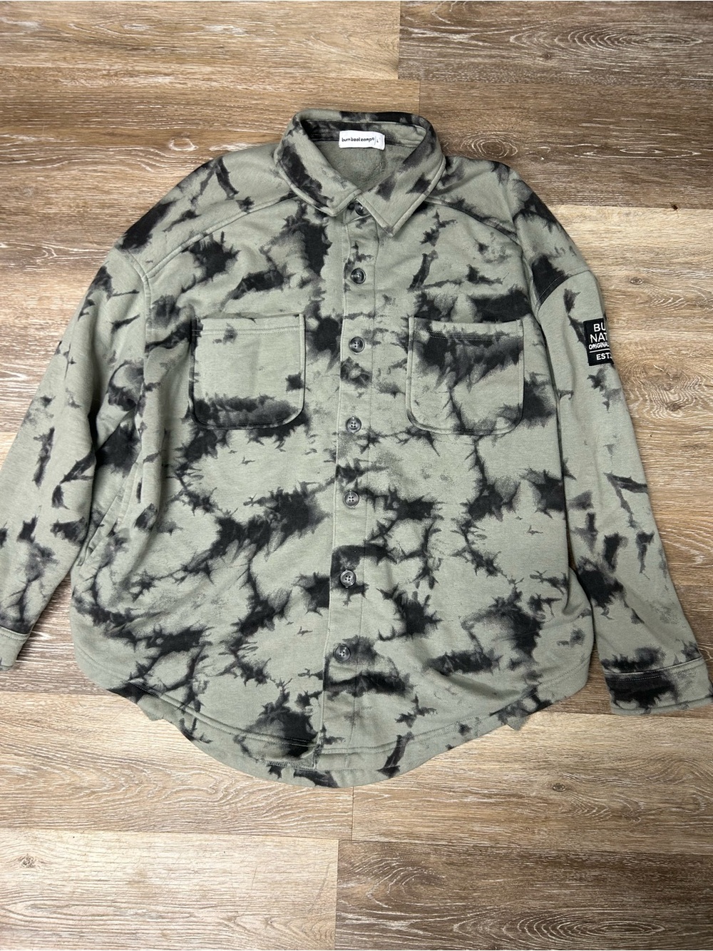 Burn Boot Camp Shacket Jacket Mens Large Gray Fleece Lined Tie Dye Button Front